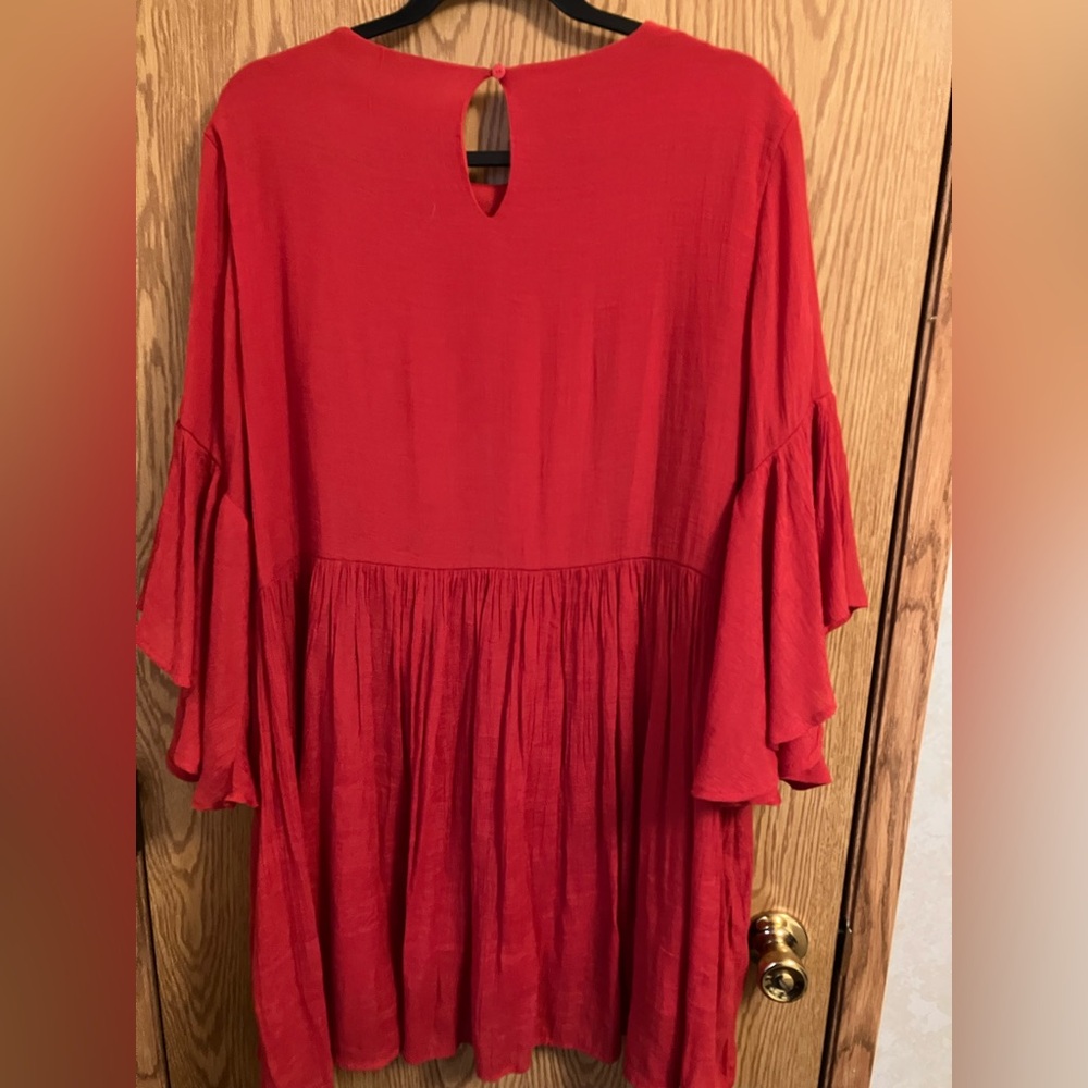 Umgee Red Embroidered Bohemian Dress Floral Bell Sleeves Y2K Scoop Neck 2X - Picture 5 of 5